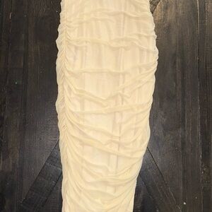 Semi Formal Cream Ruched Midi Dress